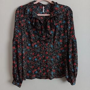 Free People Floral Ruffle Lomg Sleeve Blouse